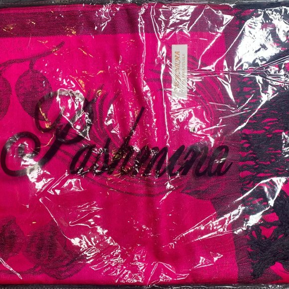 Hot Pink Pashmina Scarf With Black Rose Print - Picture 4 of 11